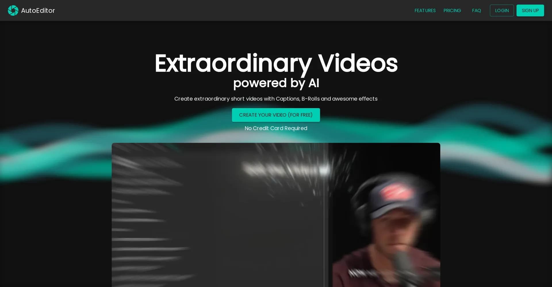 AutoEditor homepage screenshot — Create extraordinary AI-powered short videos effortlessly.