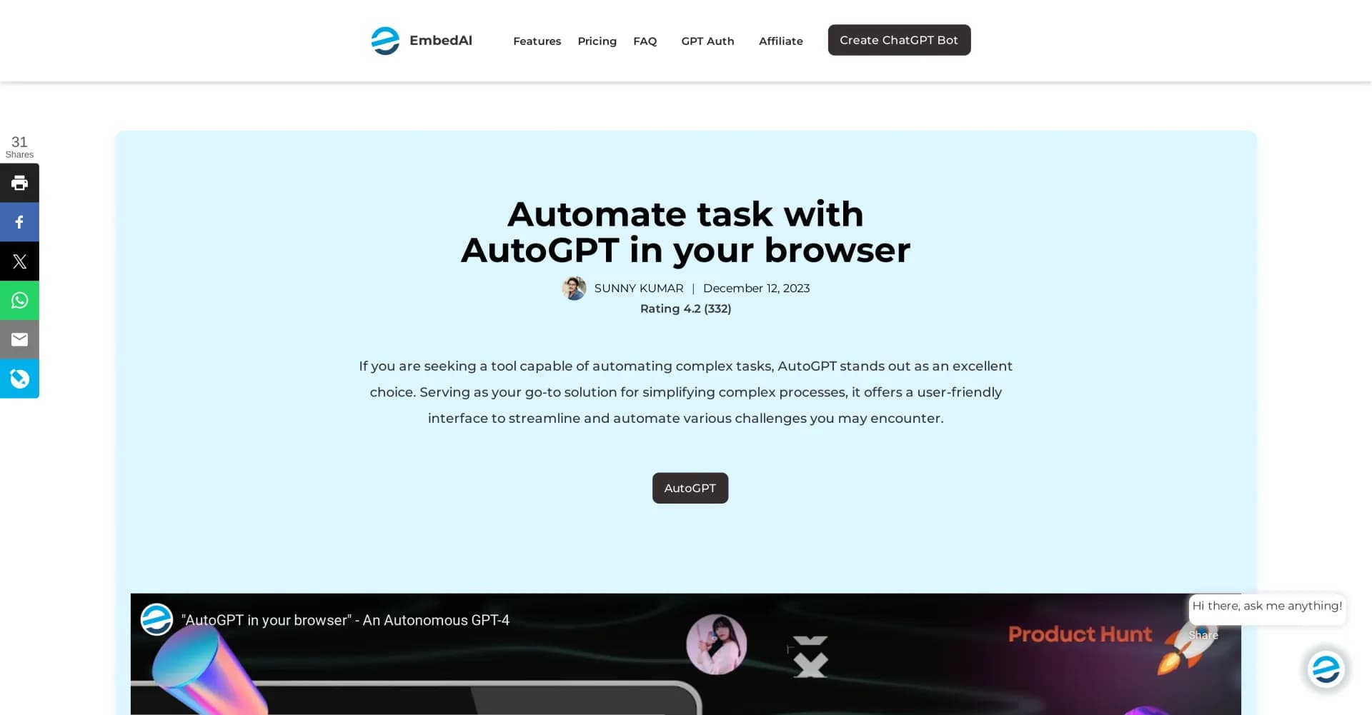 AutoGPT homepage screenshot — Run AutoGPT in your browser for free