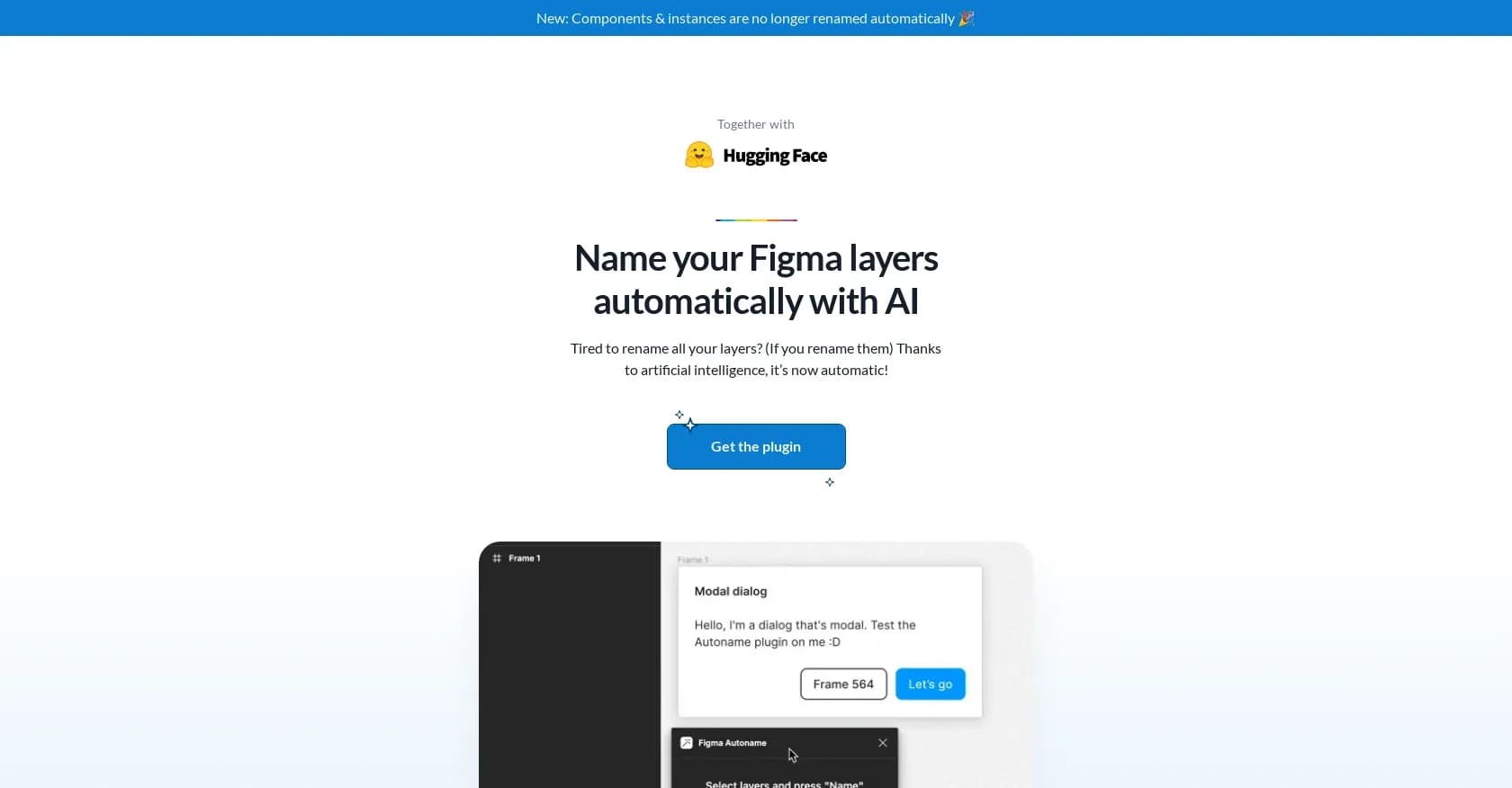 Autoname homepage screenshot — Rename Figma frames instantly with AI.