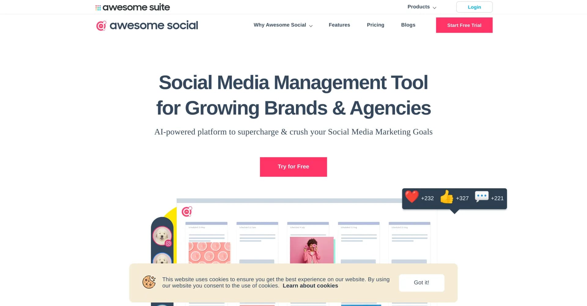 Awesome Social homepage screenshot — Manage and schedule social media content effortlessly.