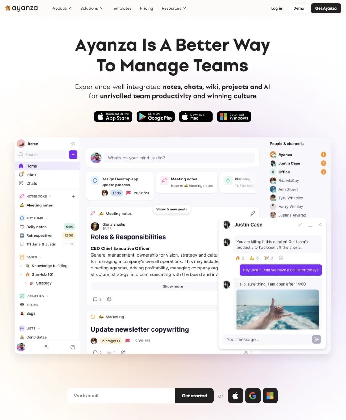 Ayanza homepage screenshot — AI For Unrivalled Team Productivity