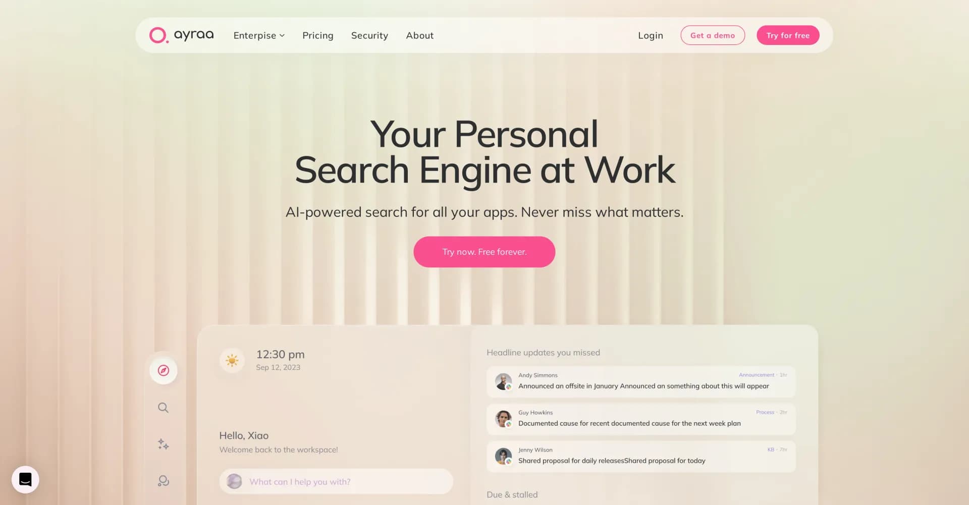 xedge homepage screenshot — AI-powered search assistant for your work apps