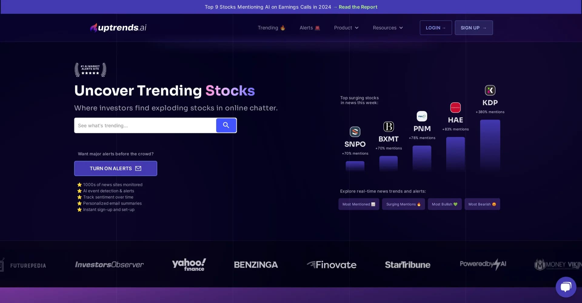 Babbl AI homepage screenshot — AI-powered stock market news monitoring for faster insights.