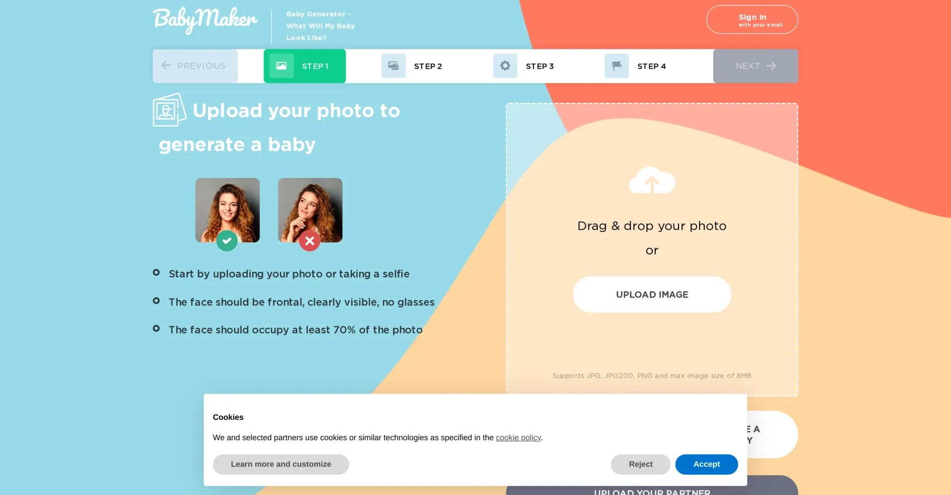 Baby Maker & Baby Face Generator homepage screenshot — Visualize your future baby in seconds.