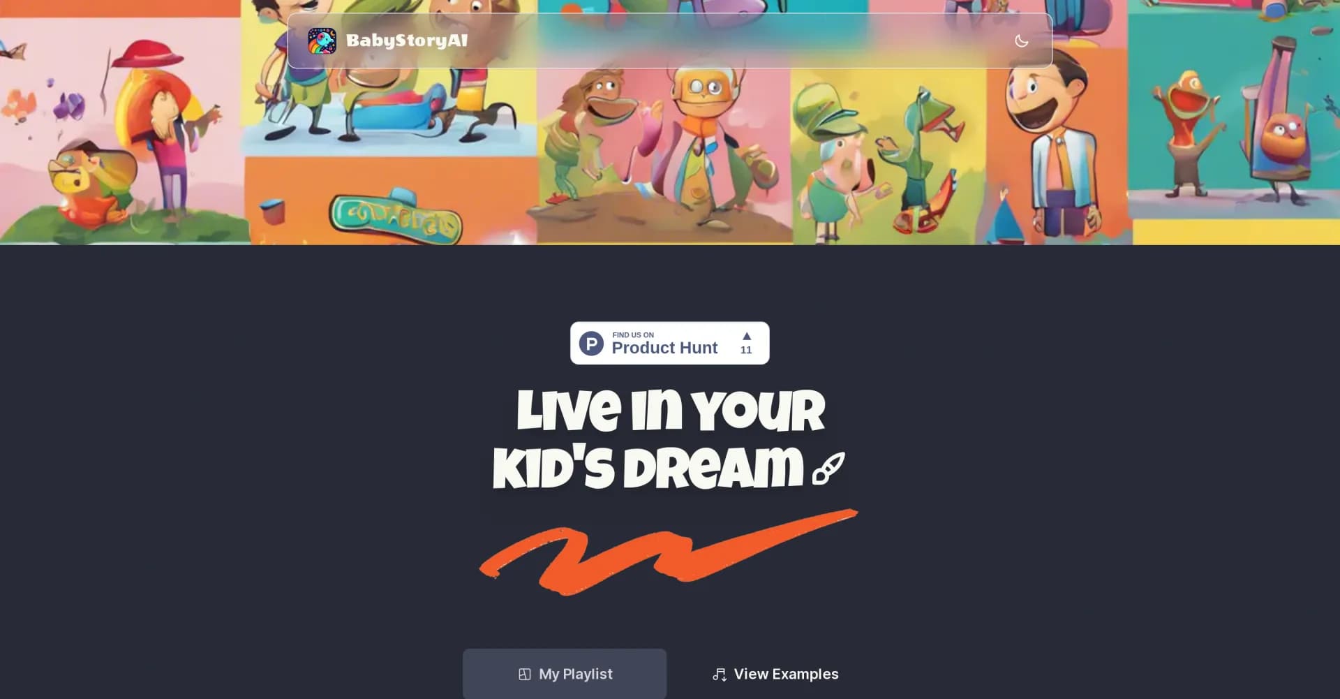 BabyStoryAI homepage screenshot — Create personalized audiobooks for children in minutes