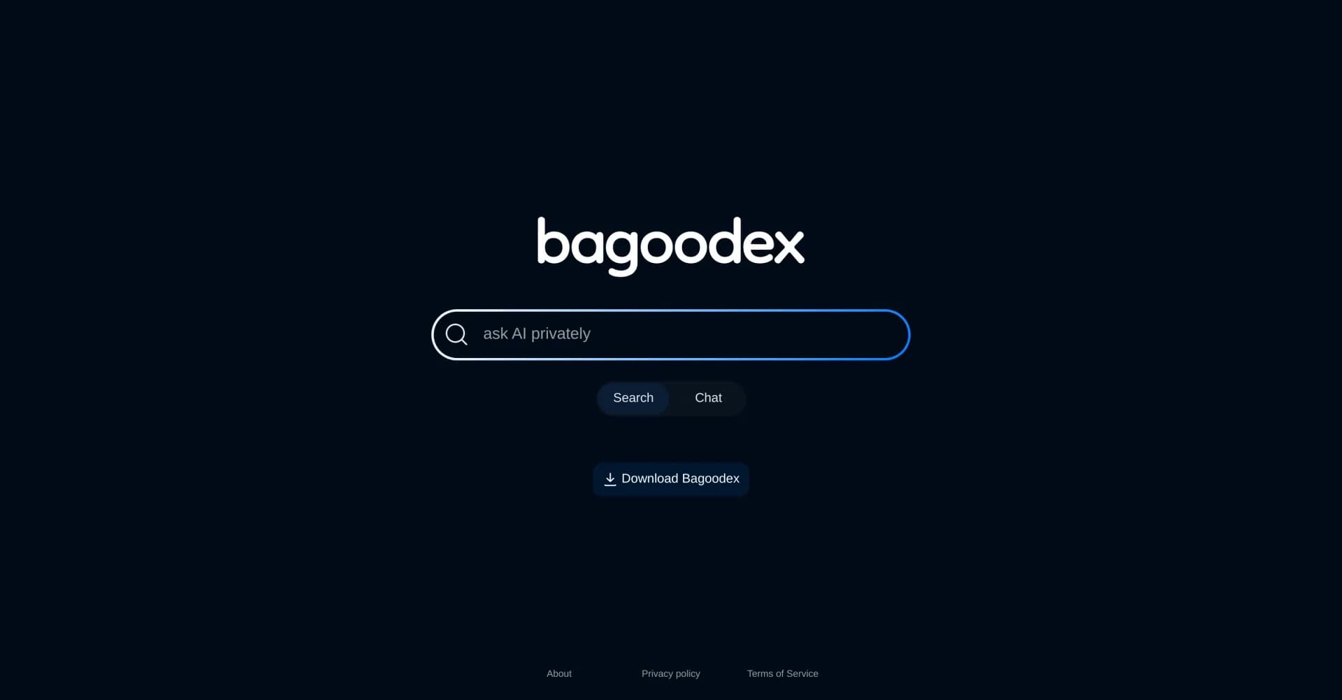 BaGooDex homepage screenshot — AI-powered Meta Search Chat