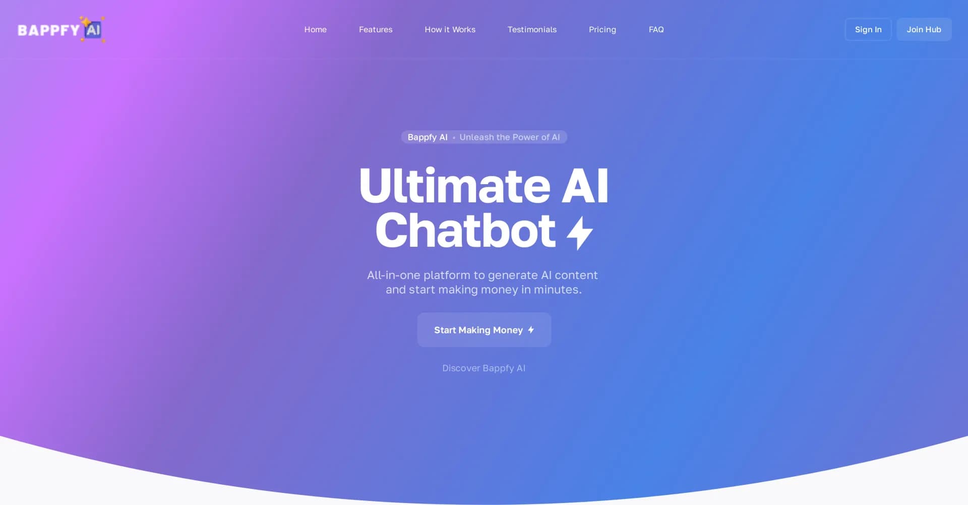 Bappfy homepage screenshot — All-in-one AI platform for content creation and monetization