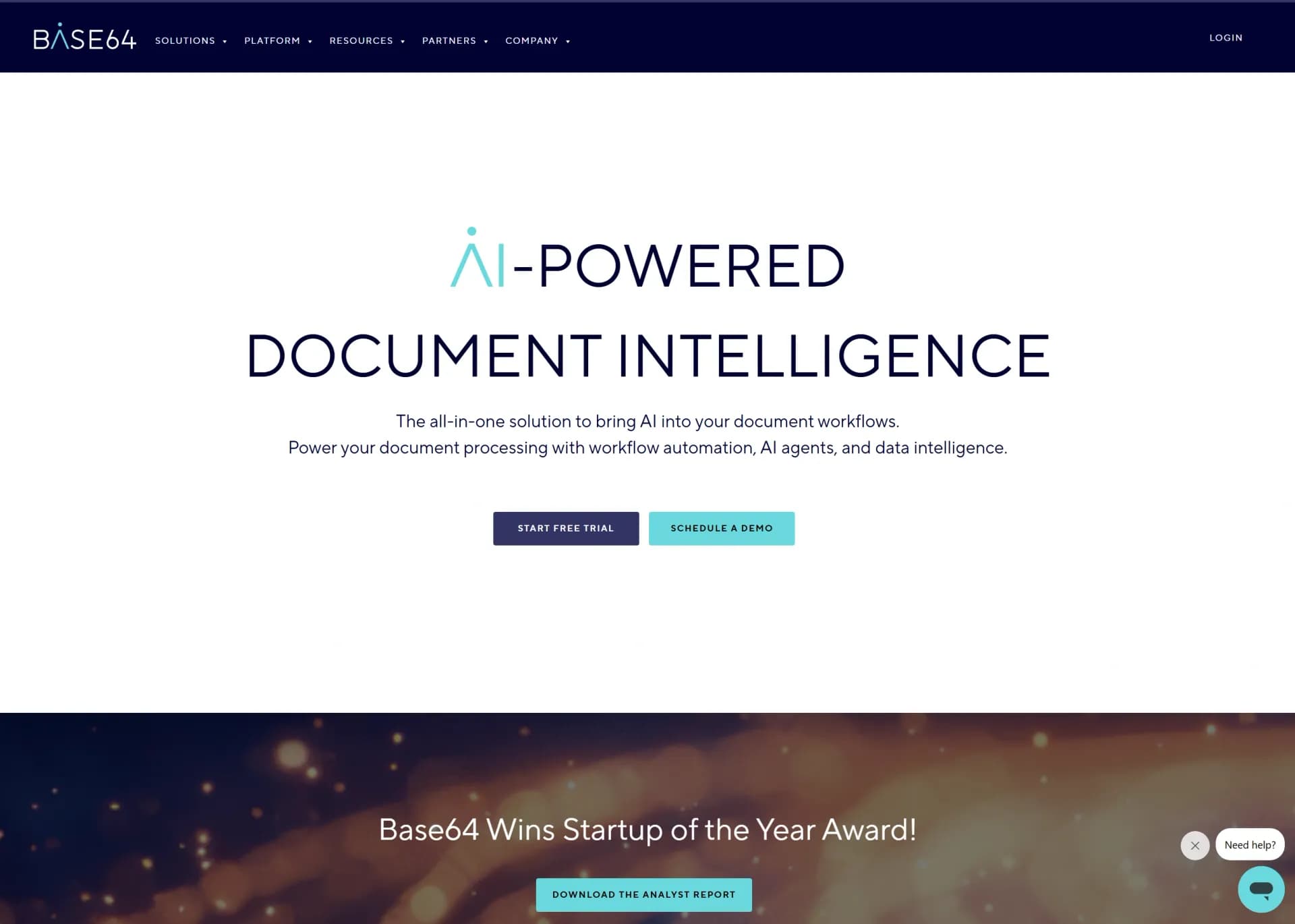 Base64 homepage screenshot — Extract data from any document type with AI
