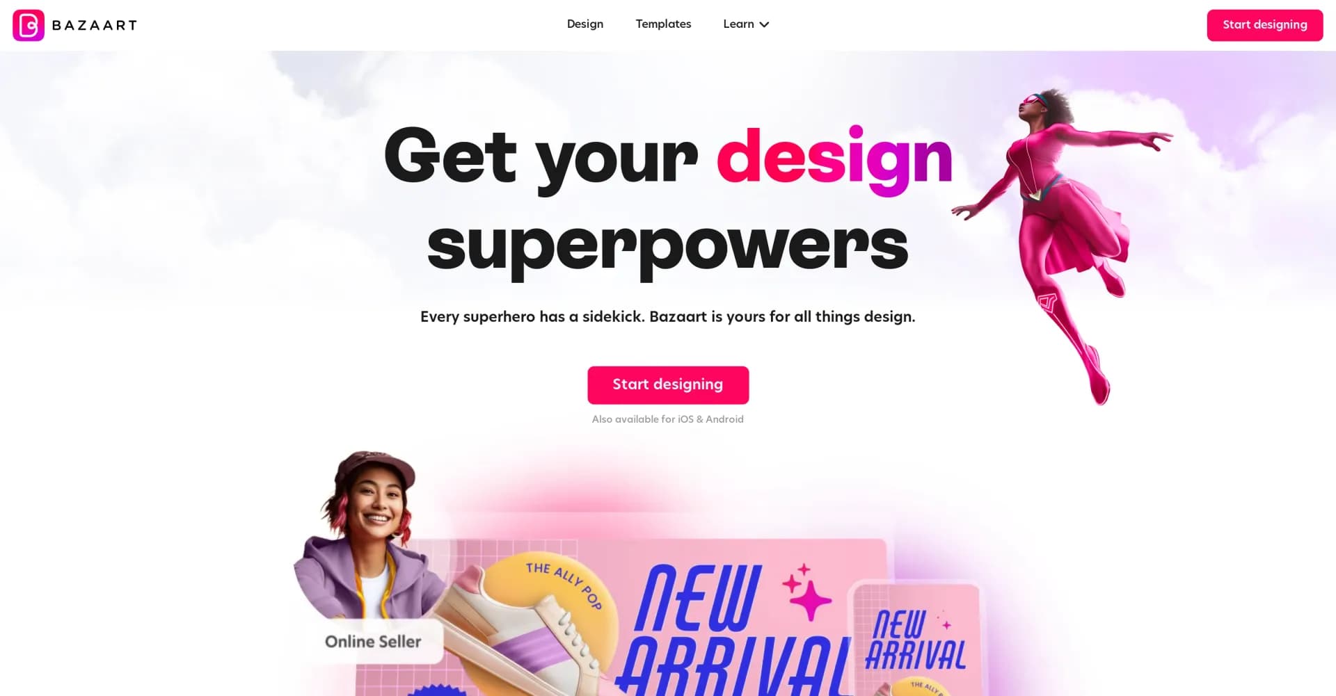 Bazaart homepage screenshot — Get your graphic design superpowers!
