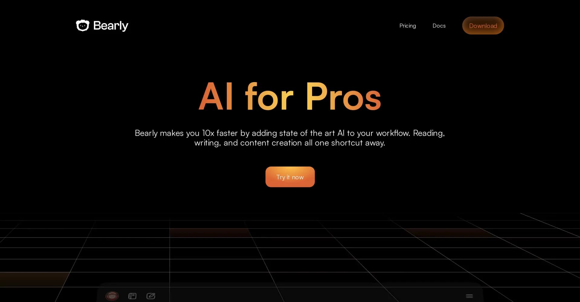 Bearly homepage screenshot — Supercharge your workflow with AI-powered productivity