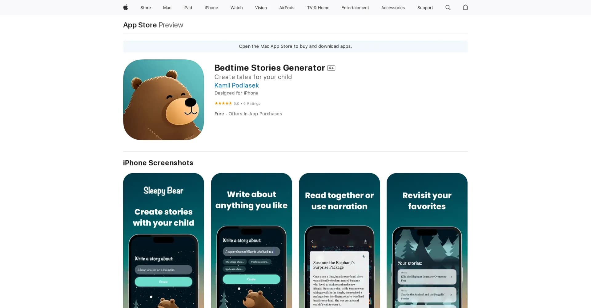 Bedtime Stories Generator homepage screenshot — Create enchanting, personalized bedtime stories for kids.