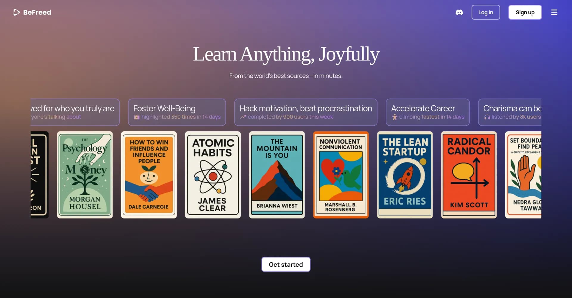 BeFreed homepage screenshot — Learn anything fast with AI-powered summaries and insights