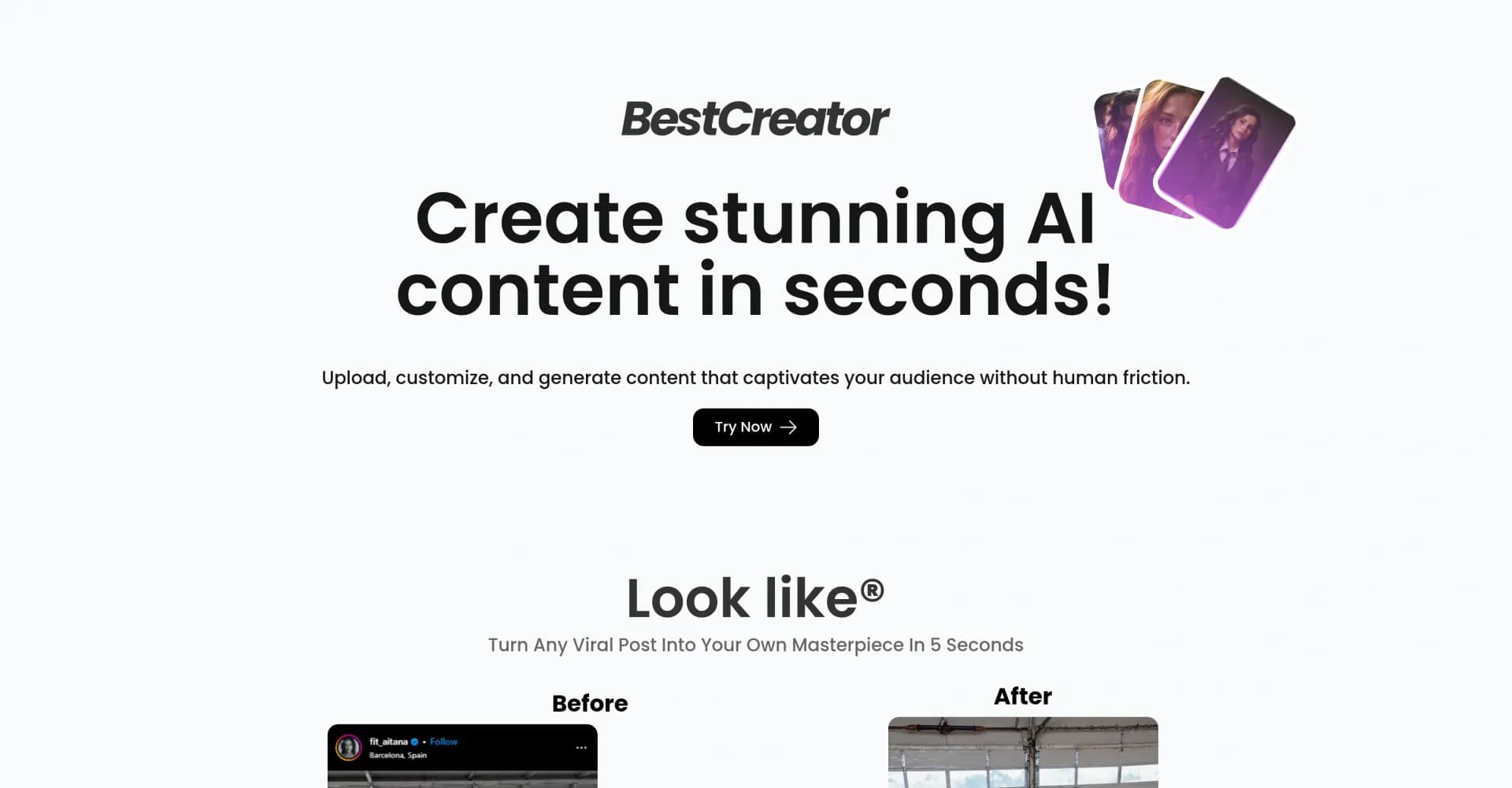 Best Creator homepage screenshot — Generate captivating AI content in seconds