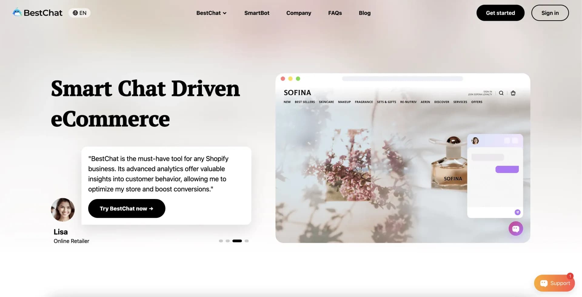 BestChat homepage screenshot — Connect customers everywhere, instantly.