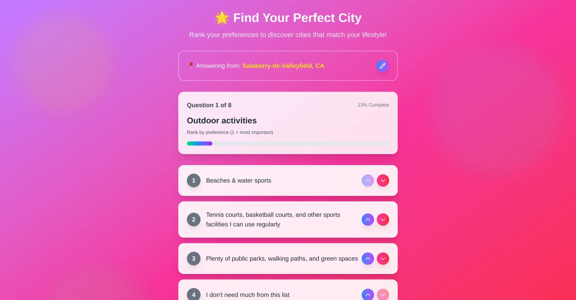 bestcity.io homepage screenshot — Find your ideal city based on lifestyle preferences.