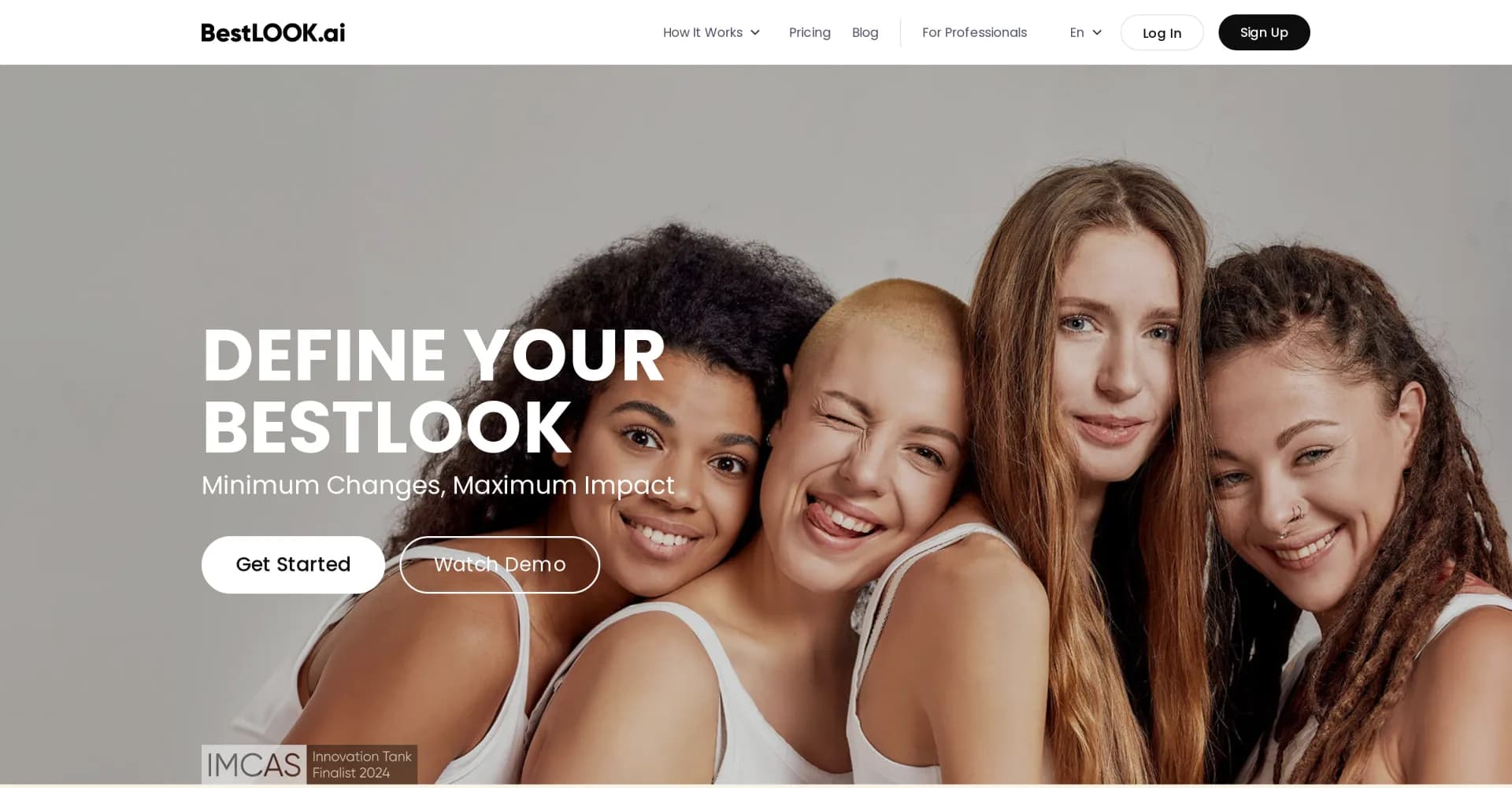 Bestlook AI homepage screenshot — Define your best look with AI-powered beauty enhancements.