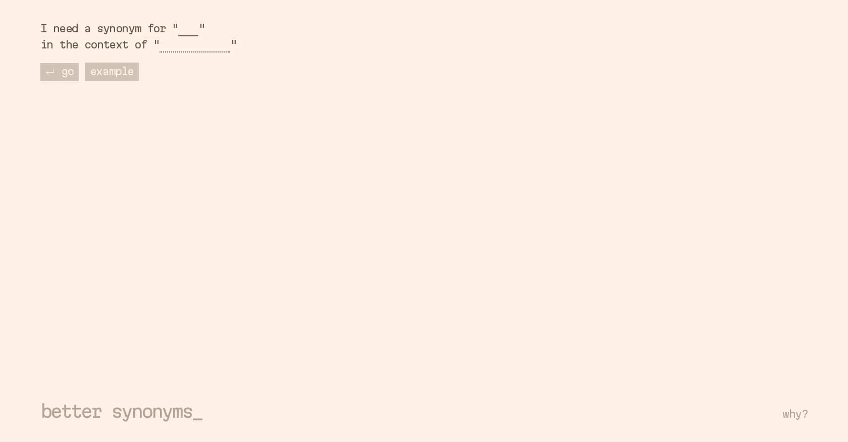 Better Synonyms homepage screenshot — AI-powered contextual synonym finder