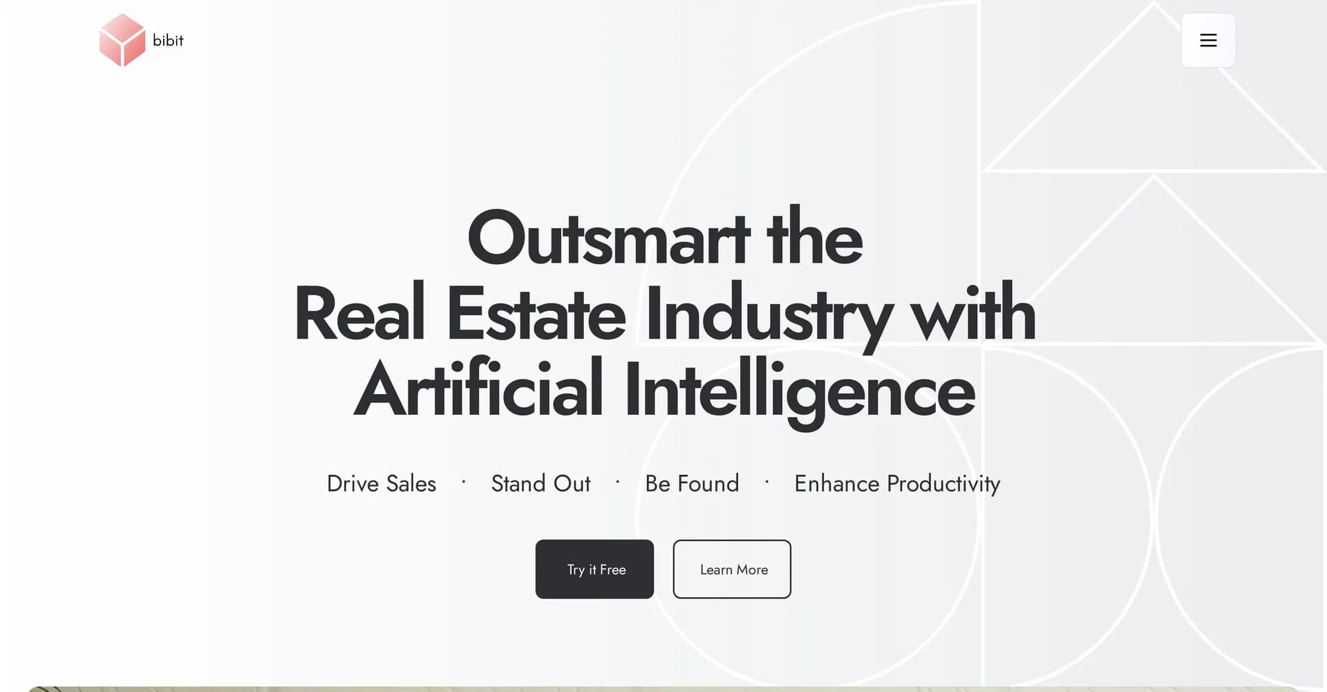 Bibit AI homepage screenshot — Outsmart real estate with AI-driven solutions.