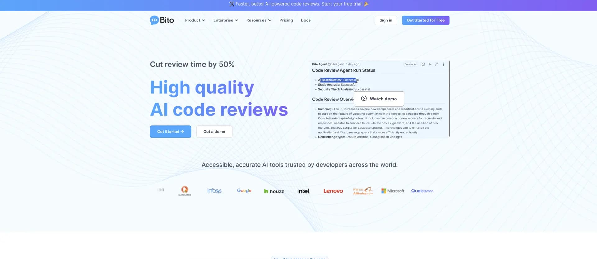 Bito AI homepage screenshot — AI-powered coding assistant to boost developer productivity