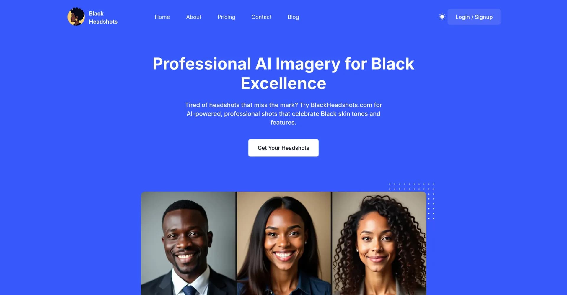 Black Headshots AI homepage screenshot — AI headshots celebrating Black beauty