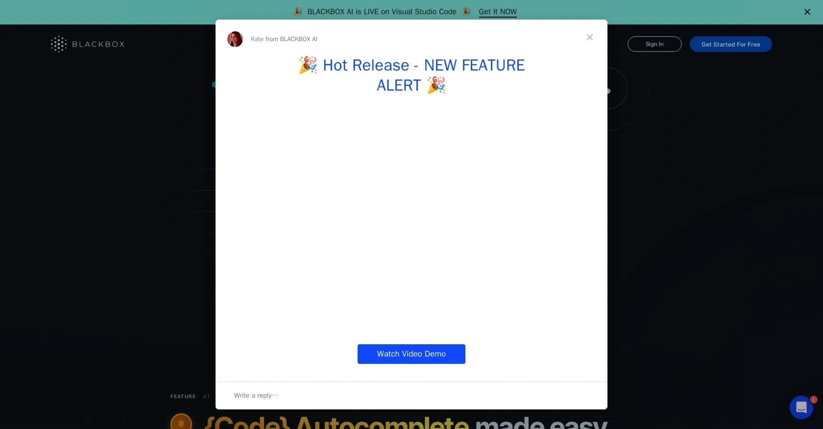 Blackbox homepage screenshot — Code as fast as you think with AI-powered assistance.
