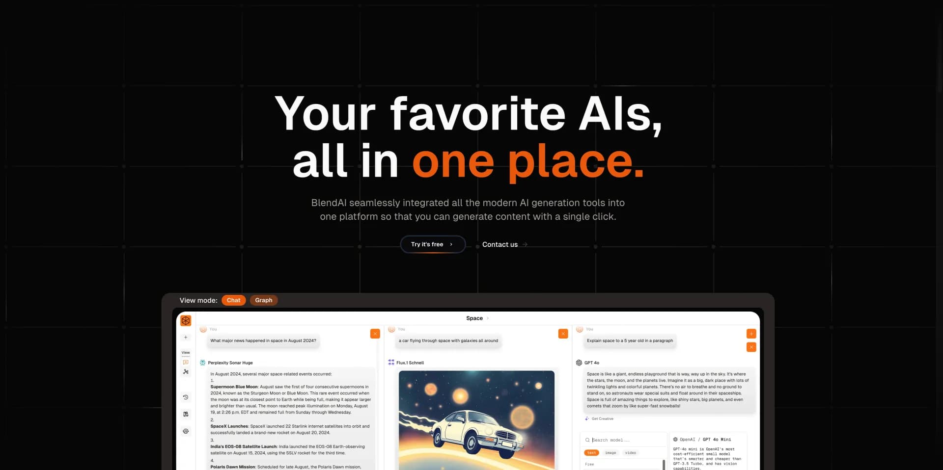 Blend AIv0.9.1 homepage screenshot — You favorite AI, all in one place (-20% with Alternatify at 