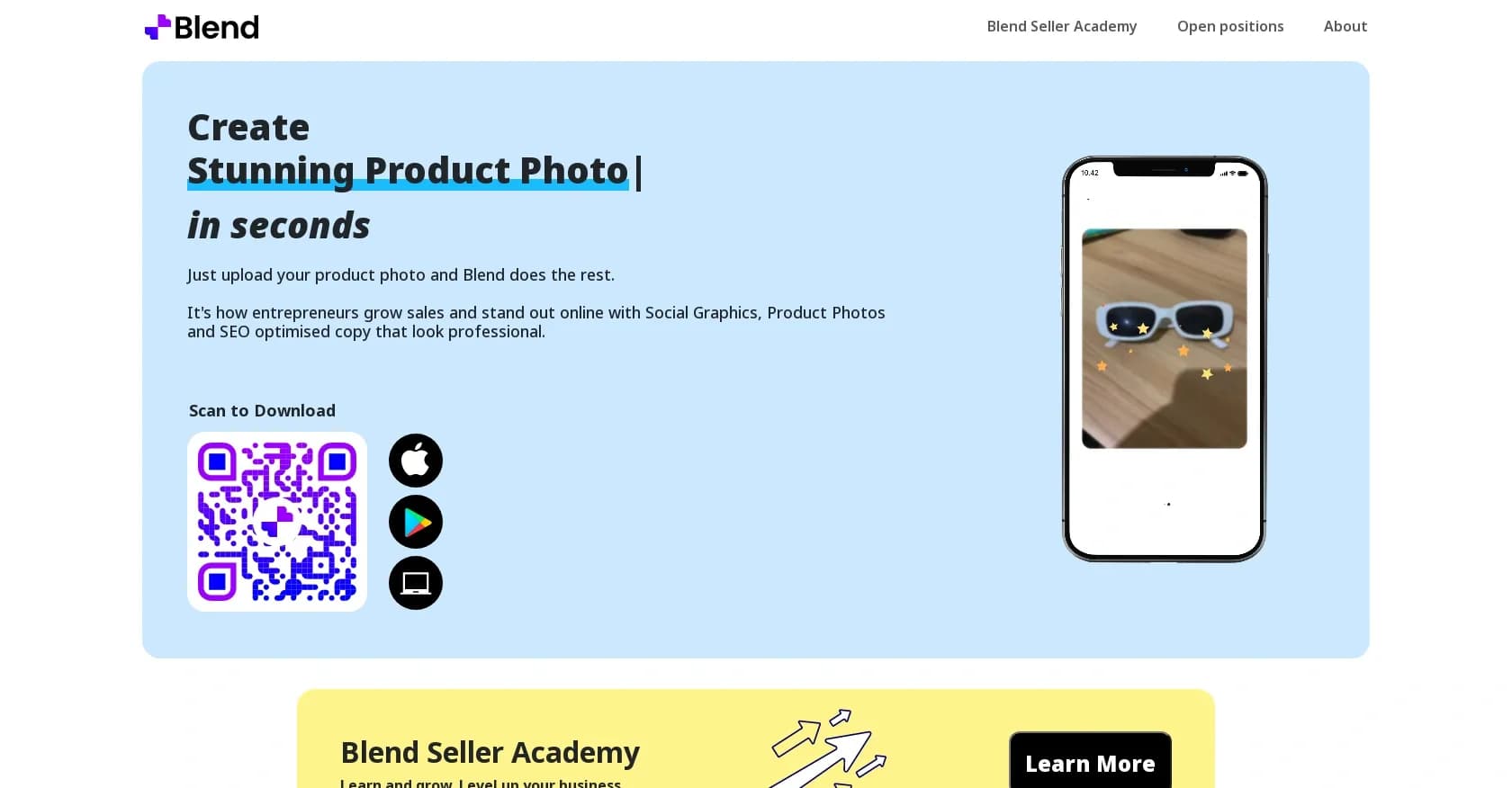Blend homepage screenshot — Remove image backgrounds instantly with AI.
