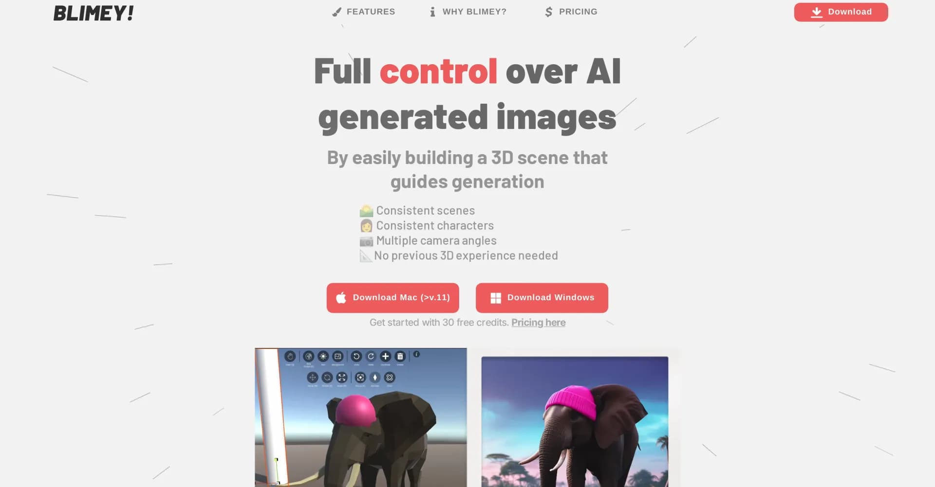 Blimey homepage screenshot — From idea to AI-generated image in minutes