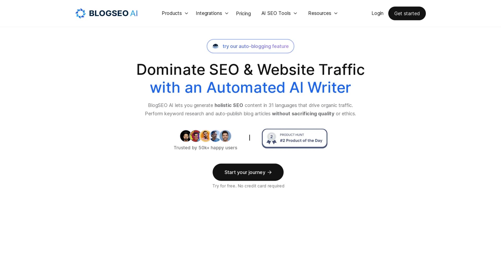 BlogSEO homepage screenshot — Rank #1 on Google & ChatGPT on Autopilot