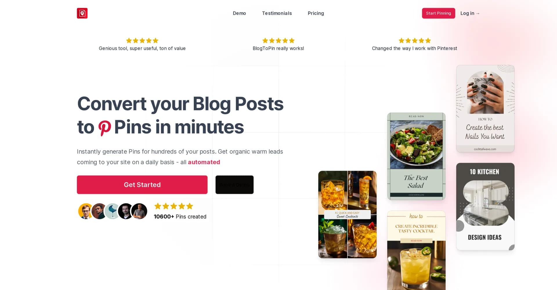 BlogToPin - Best Pinterest Automation Tool for Wordpr... homepage screenshot — Convert your blog posts to pins in minutes.