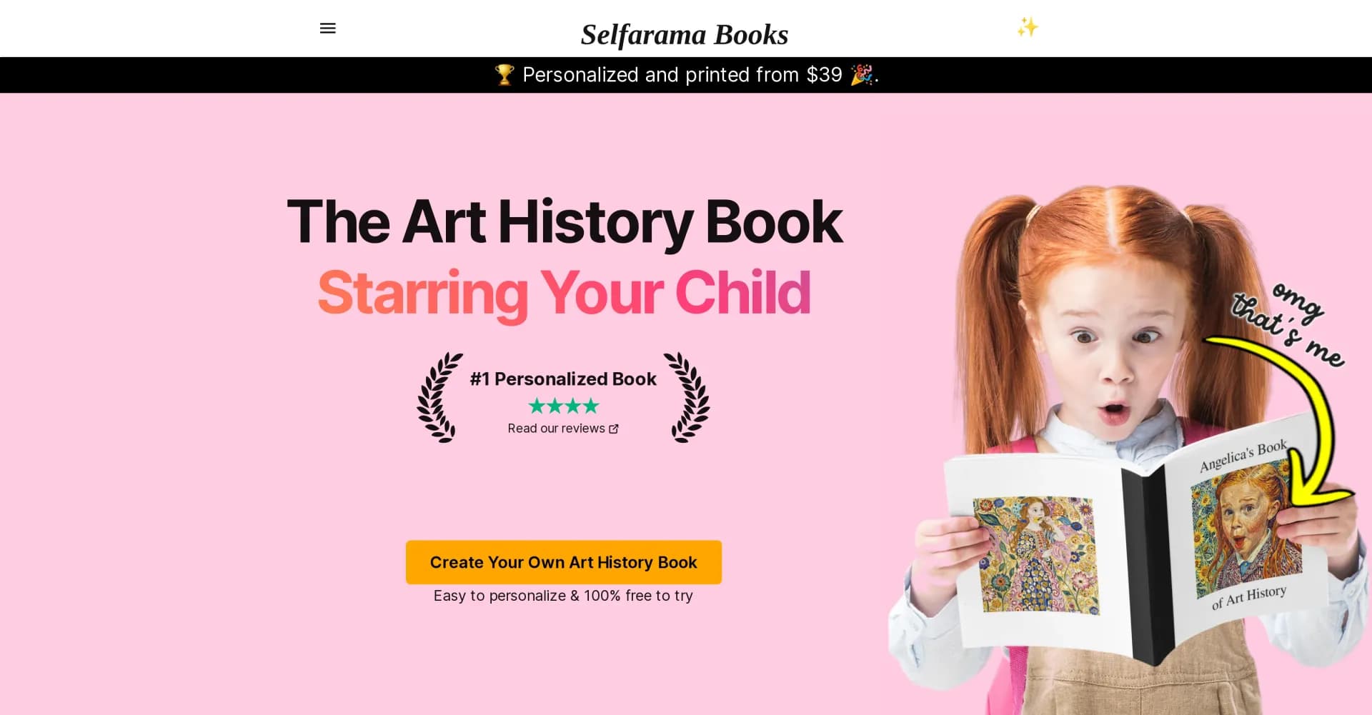 Book of Art History homepage screenshot — Personalized picture books about art history