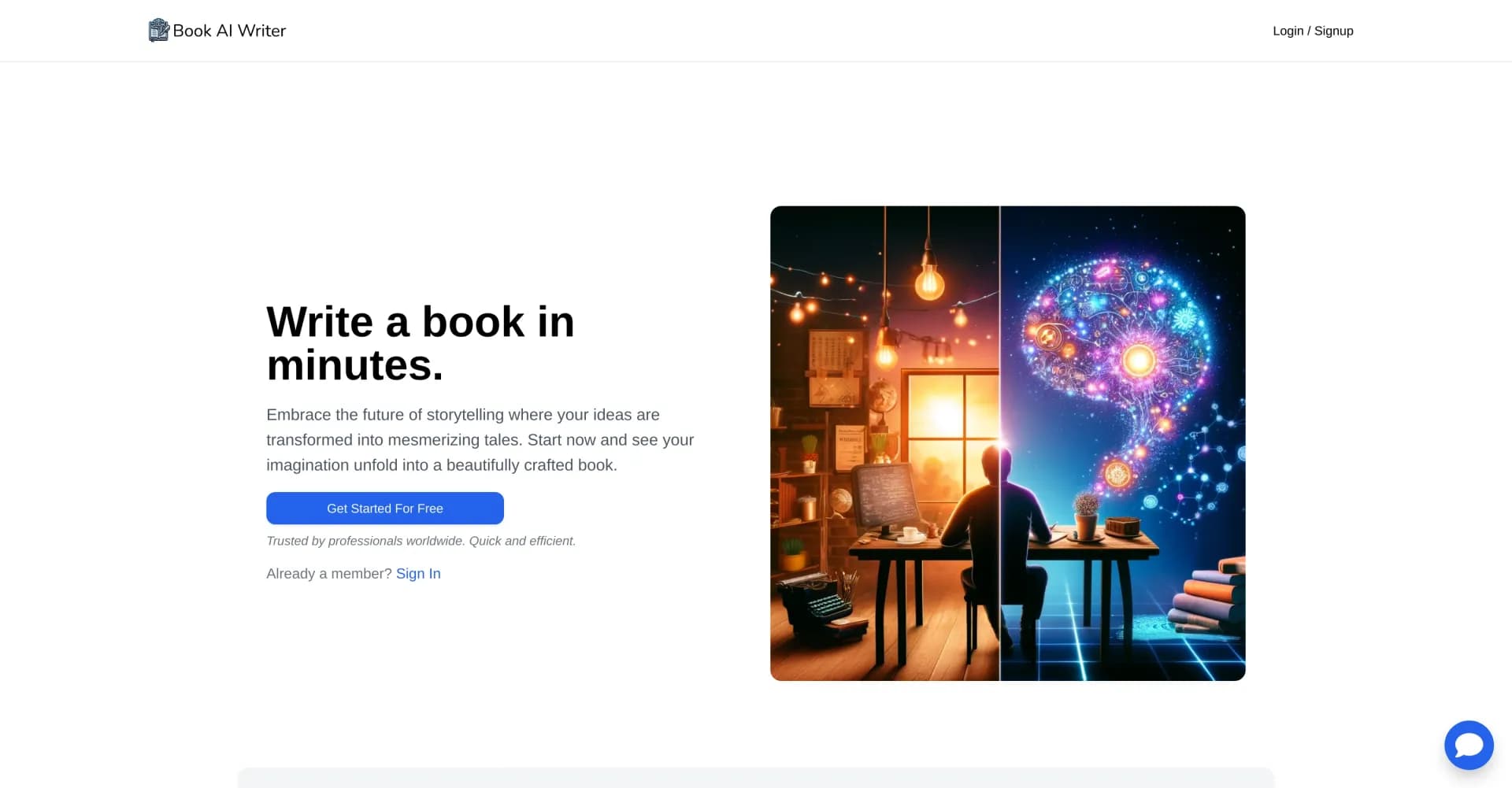 BookAIWriter.com homepage screenshot — Revolutionize Your Writing with AI
