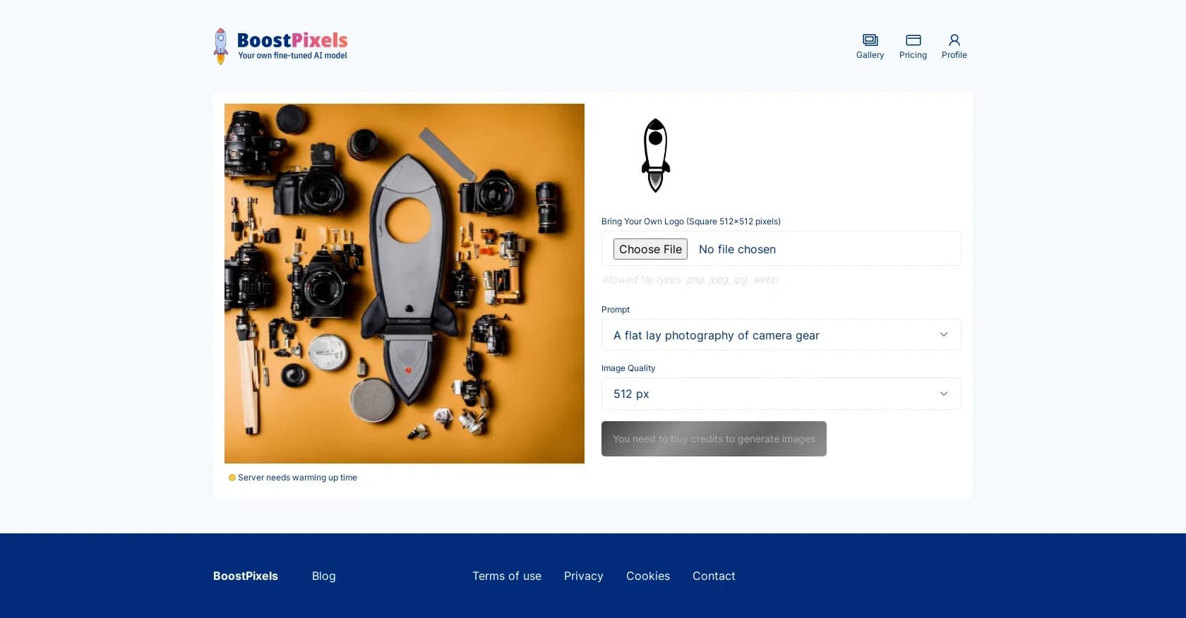 BoostPixels Flat homepage screenshot — AI image generation with fine-tuned models
