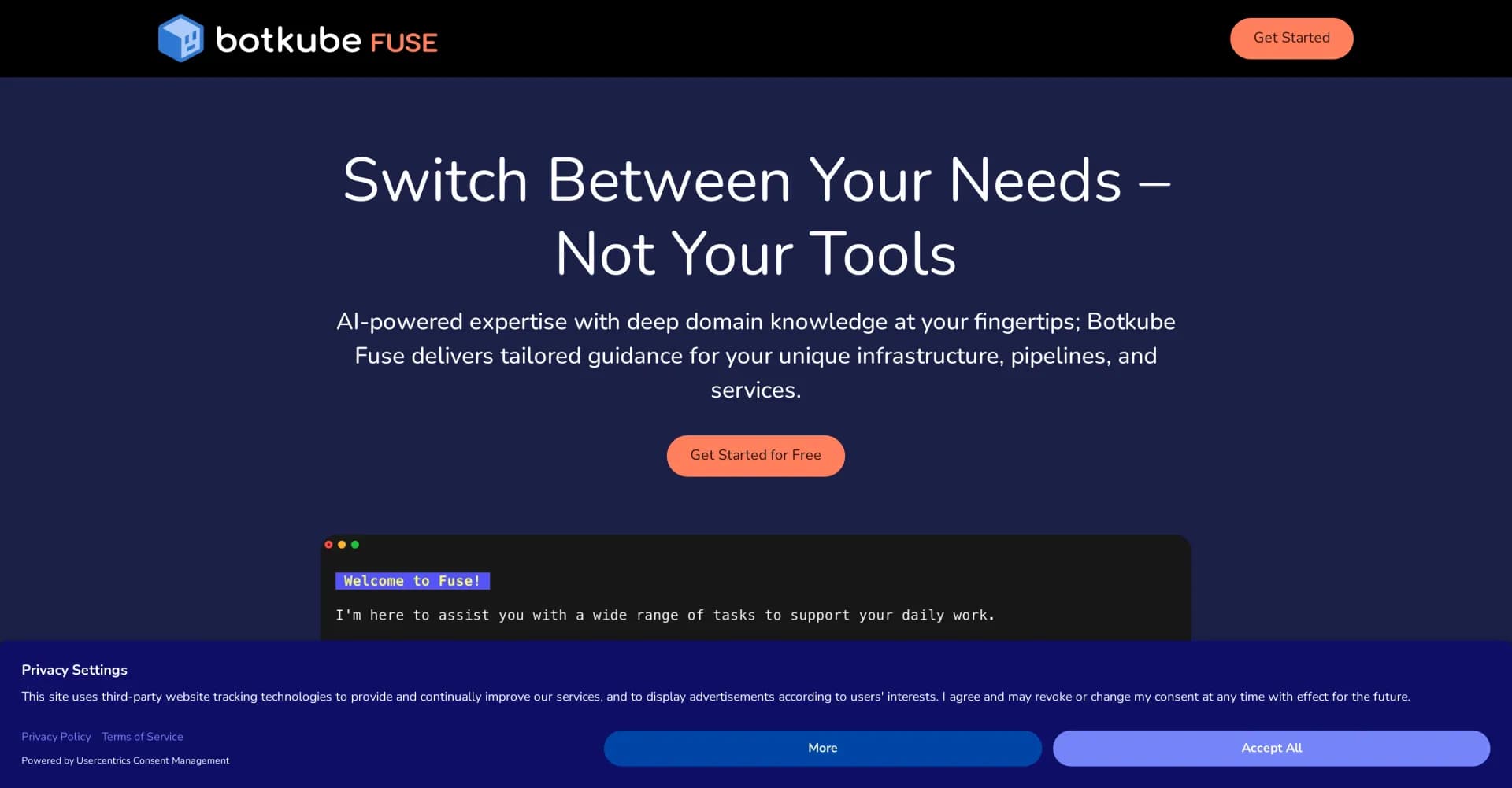 BotKube Fuse homepage screenshot — AI expertise for your unique infrastructure needs