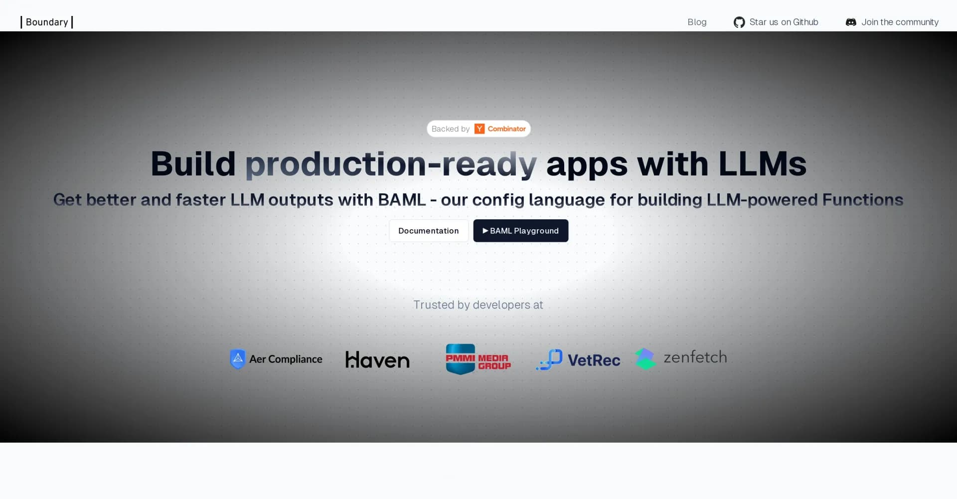 Boundary AI homepage screenshot — Build production-ready AI apps with ease