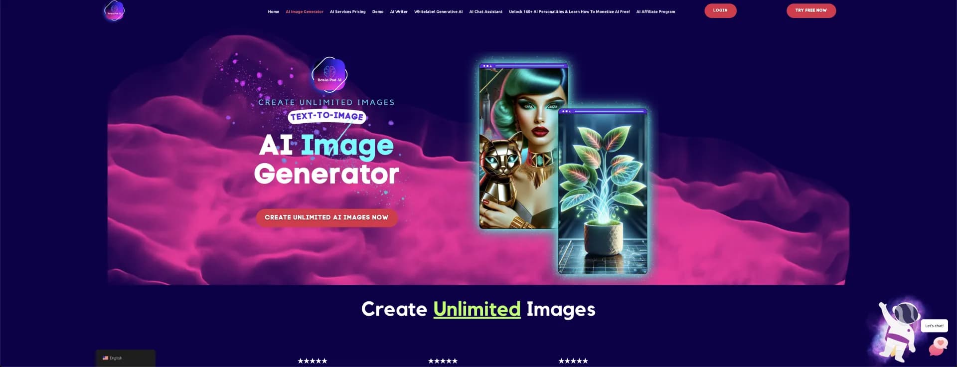 Brain Pod AI - image generator homepage screenshot — Bring creative ideas to life in seconds.
