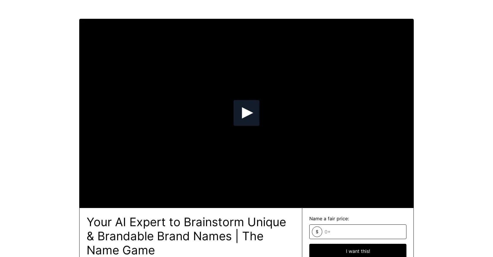 Brand Name Brainstormer homepage screenshot — AI-powered brand name brainstorming expert