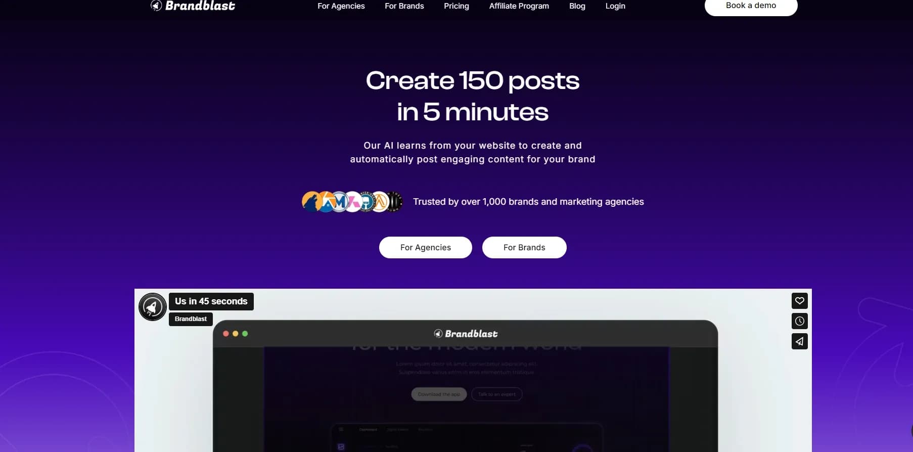 Brandblast homepage screenshot — Brandblast: Streamline Your Social Media with Smart, Automat