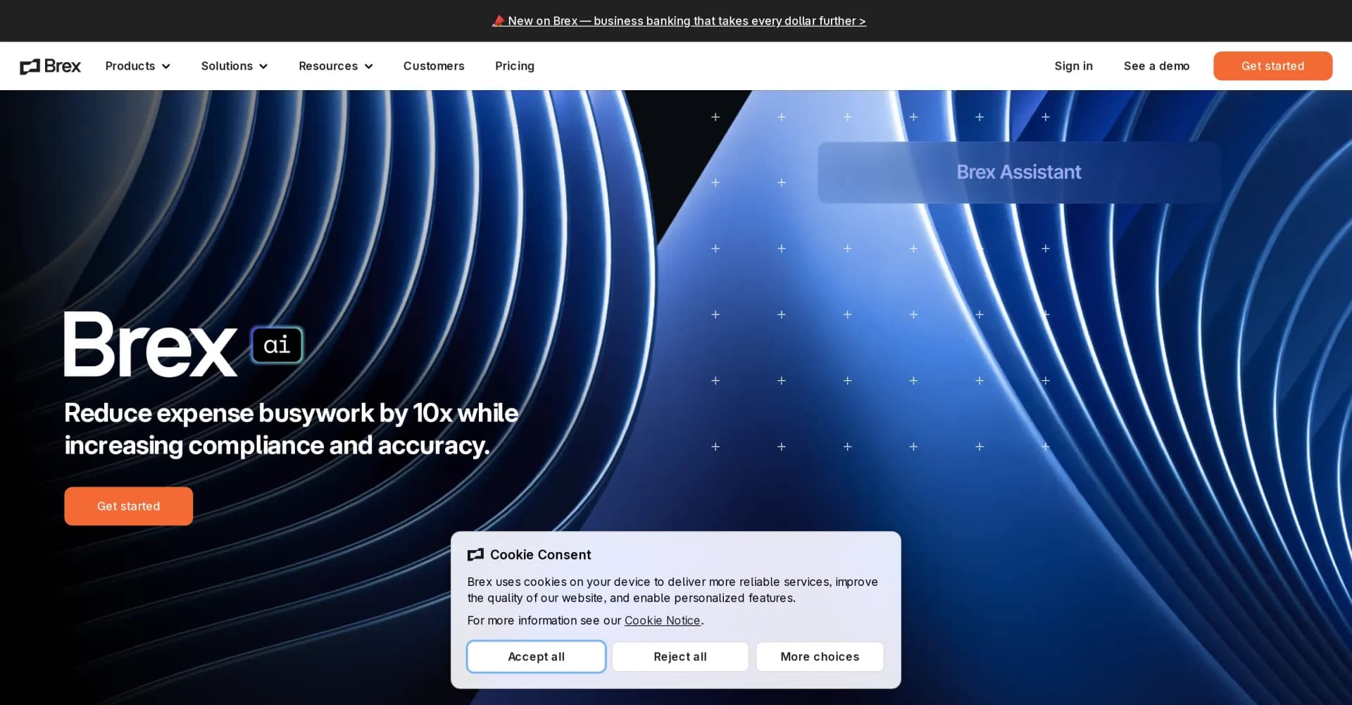 Brex AI homepage screenshot — AI-powered automation for smarter spend management.