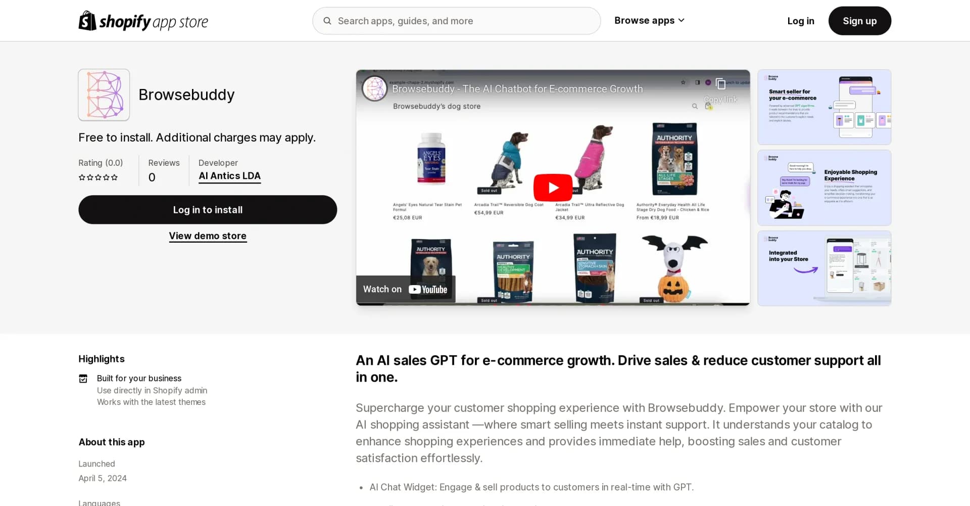 Browsebuddy homepage screenshot — AI shopping assistant that supercharges customer experience
