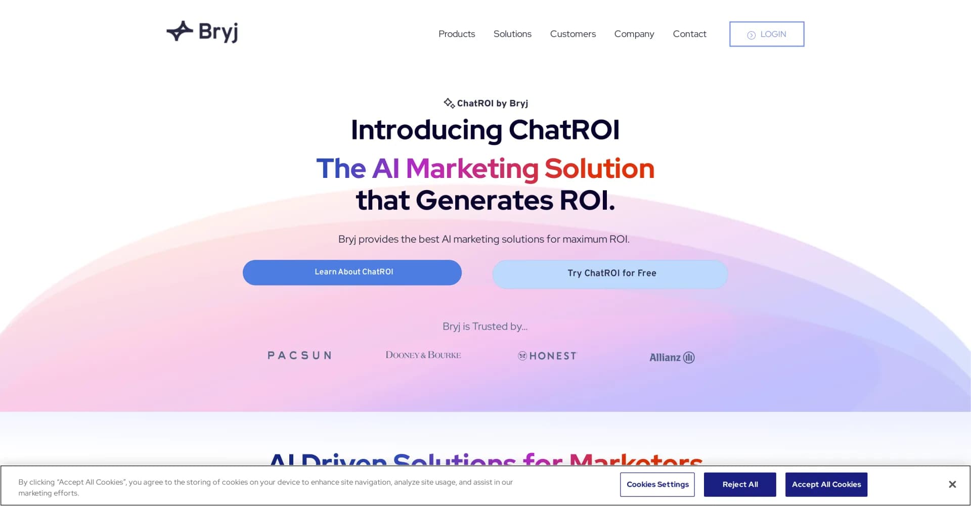 Bryj - ChatROI homepage screenshot — AI-powered marketing tools for ROI-driven campaigns