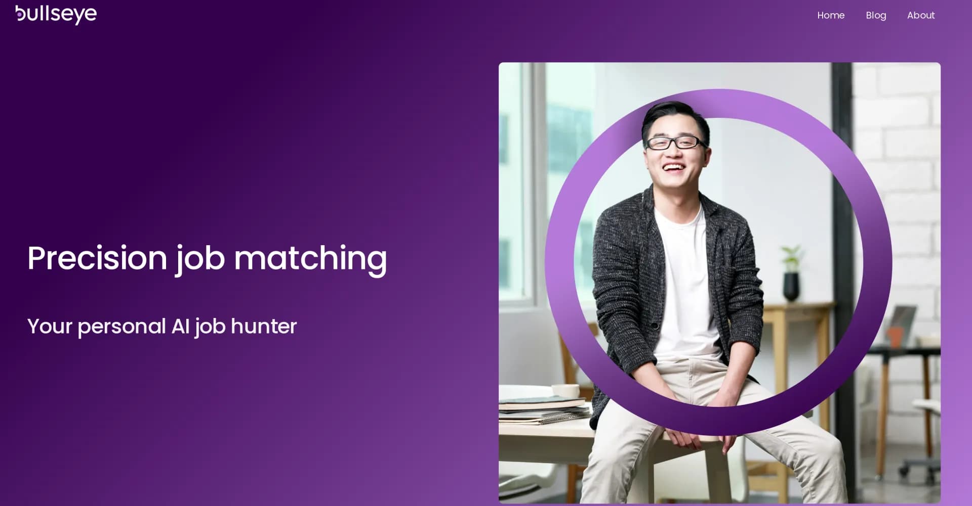 Bullseye homepage screenshot — Your personal AI job hunter for precision matches