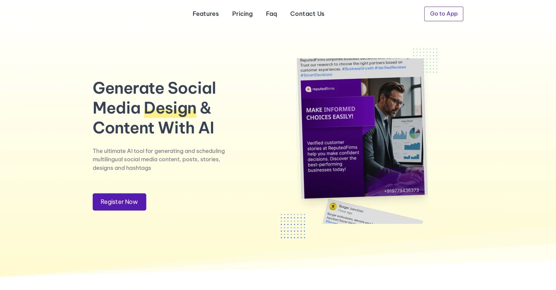 Buzzi.ai homepage screenshot — Generate and schedule AI-powered social media content.