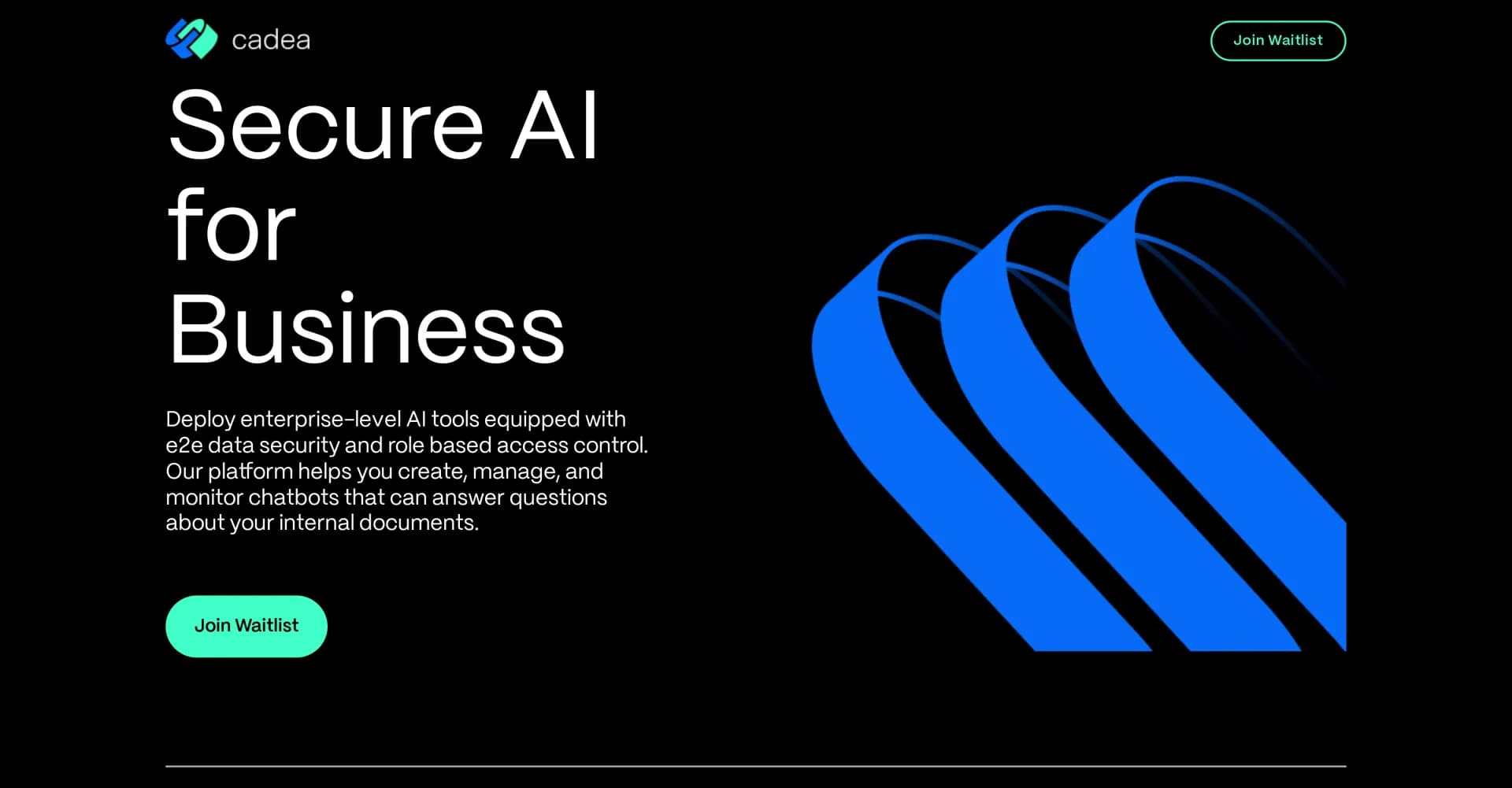 Cadea homepage screenshot — Secure AI chatbots for your business data