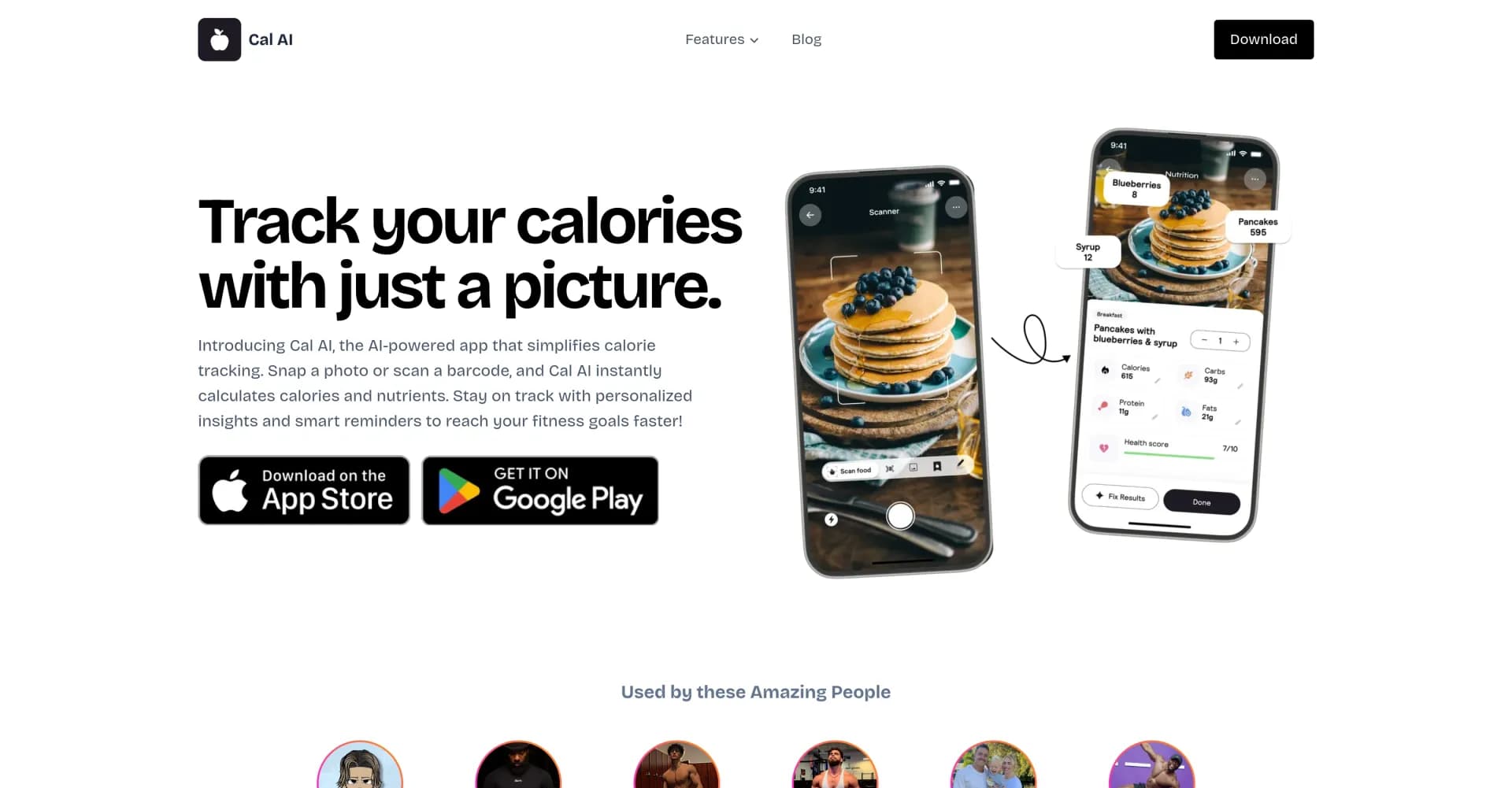 Cal AI homepage screenshot — Track calories with a photo.
