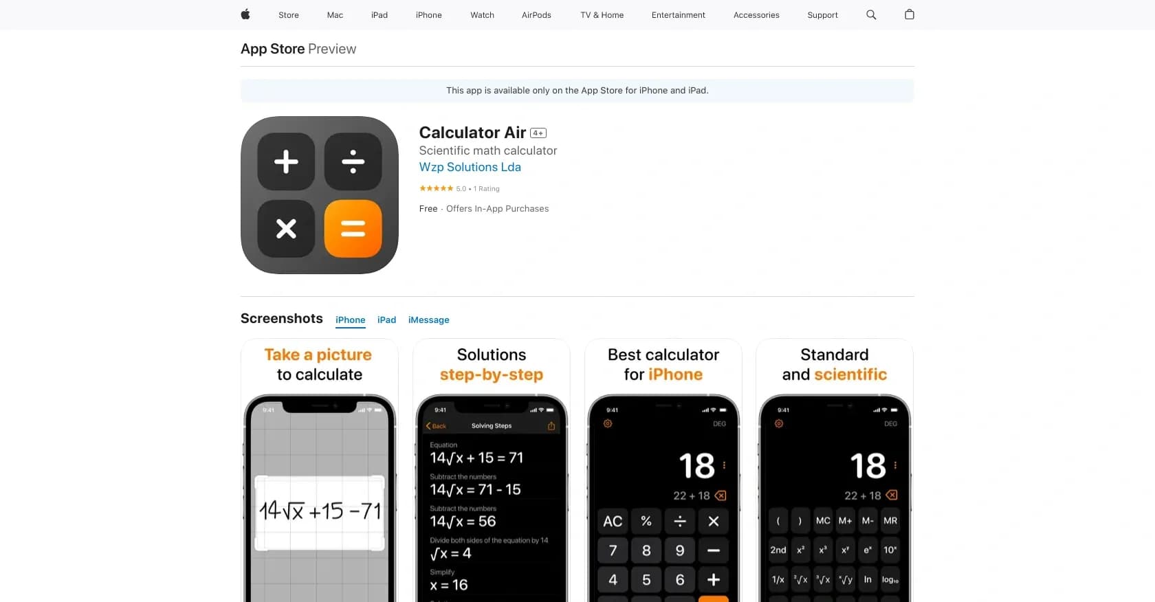 Calculator Air homepage screenshot — Calculate math on iOS devices.