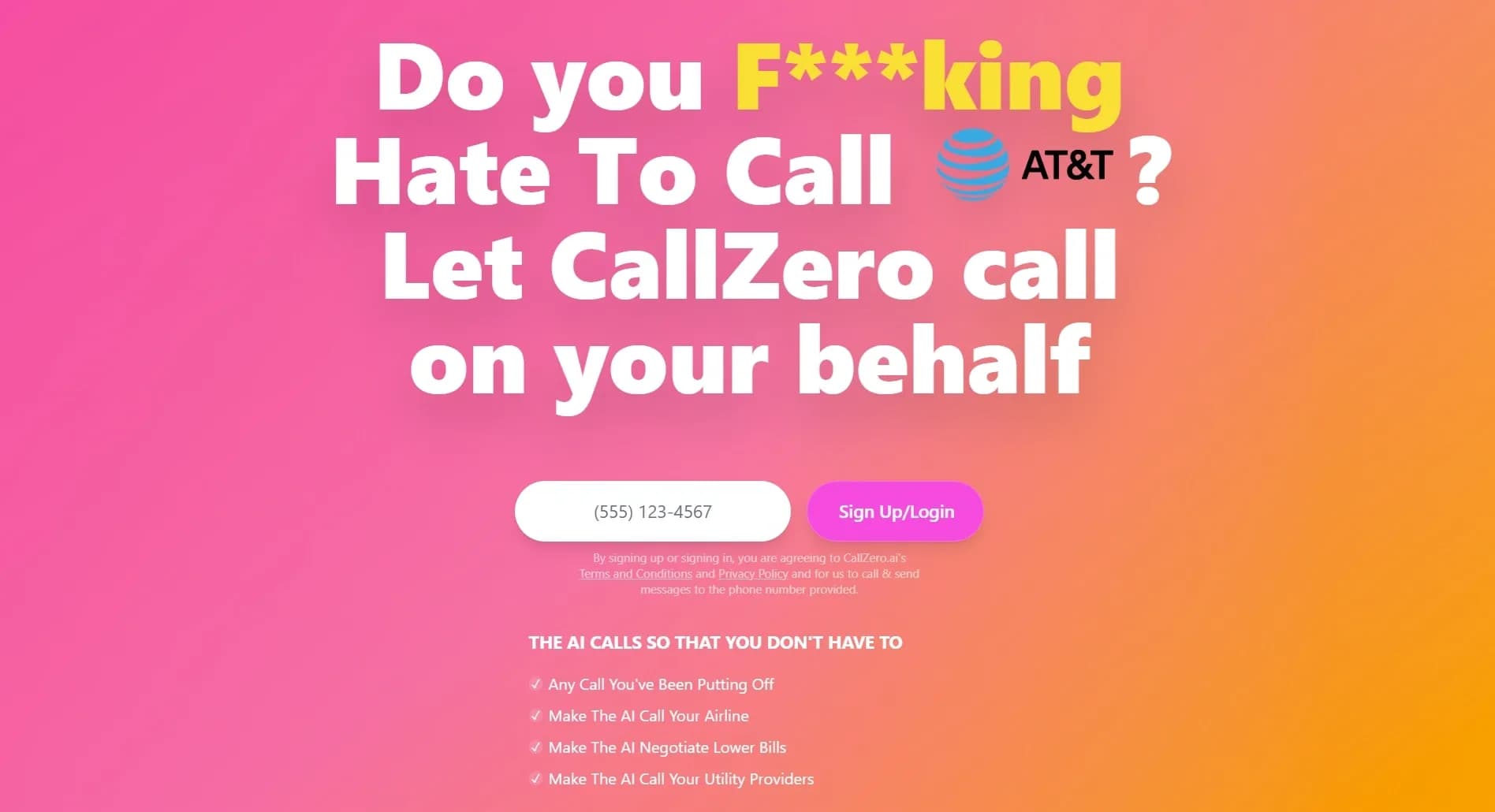 CallZero.ai homepage screenshot — AI assistant makes customer service calls for you.