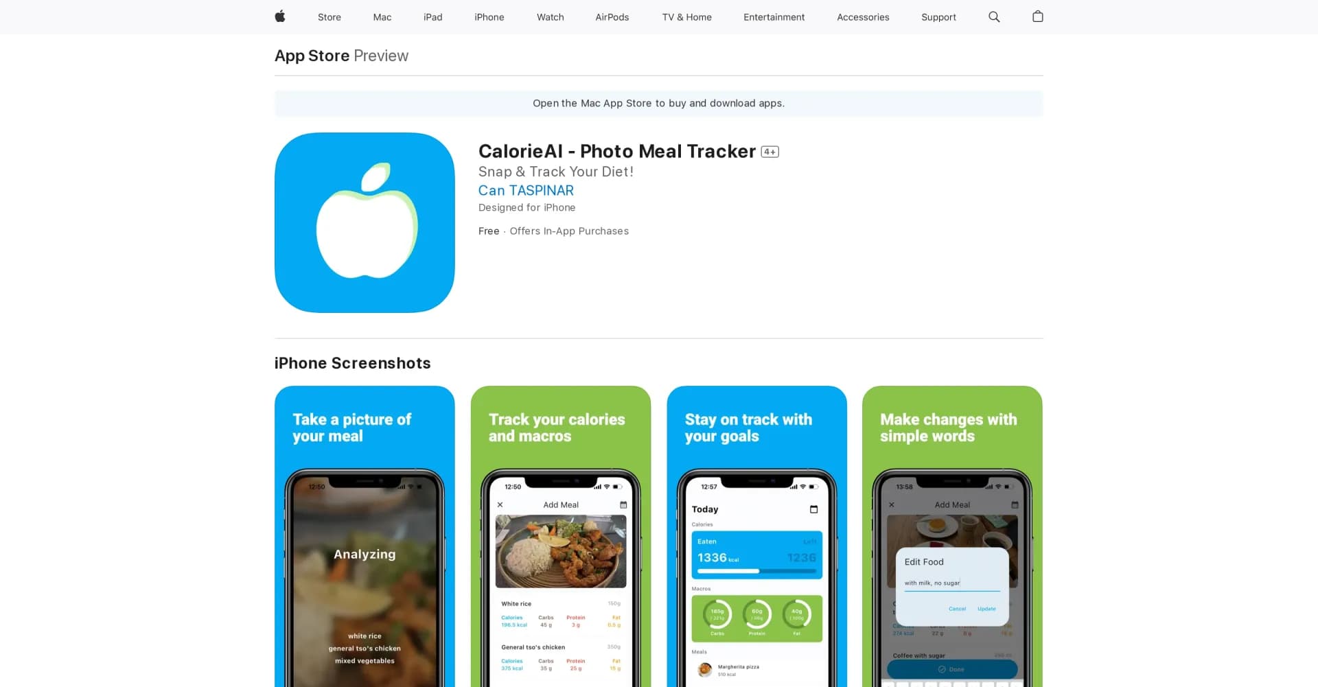 CalorieAI - Photo Meal Tracker homepage screenshot — Track your meal with a photo.