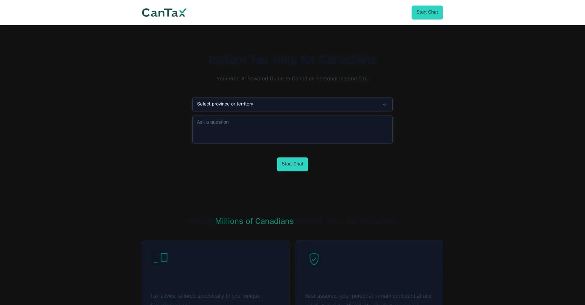 CanTax homepage screenshot — Free AI tax advisor for Canadians