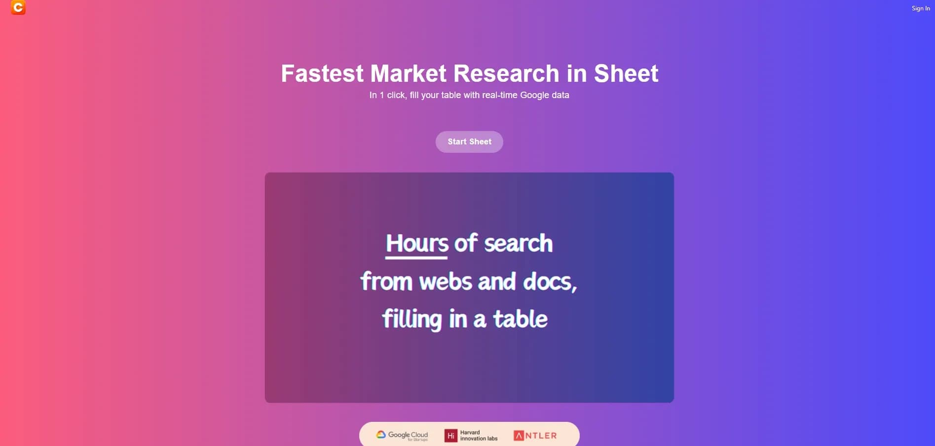 CapGo homepage screenshot — Fill your sheet with Google data in one click.